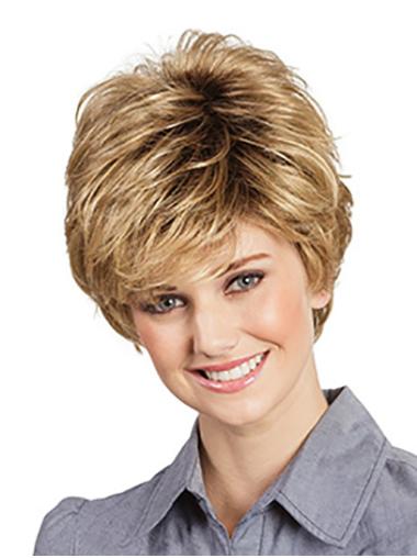 Short Blonde Wavy 8" Without Bangs Synthetic Wig