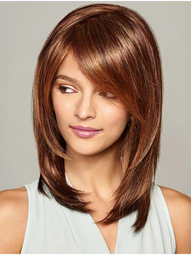 Shoulder Length Brown Straight 12" With Bangs Best Synthetic Wigs
