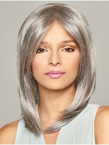 Shoulder Length Grey Straight 12" Without Bangs Synthetic Wigs Cheap