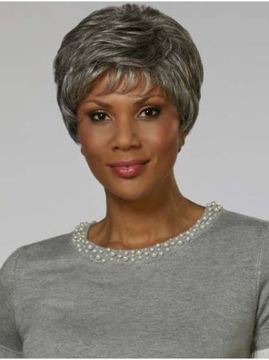 Synthetic Grey 8" Straight Grey Lace Front Wigs