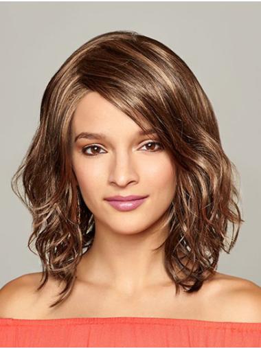 Shoulder Length Brown Wavy 12" Without Bangs Synthetic Wigs Women