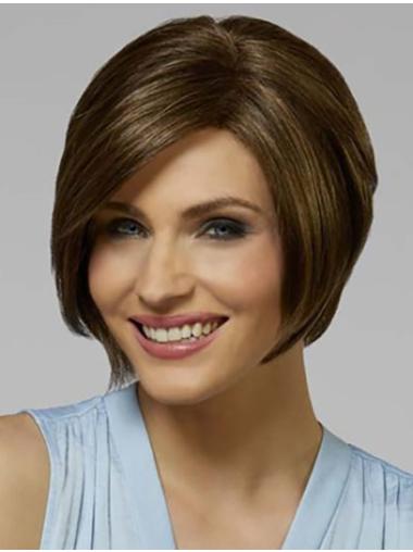 Chin Length Monofilament Synthetic Straight Bobs Brown 10" Medium Wigs