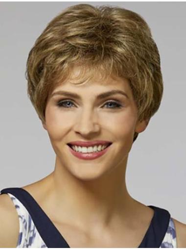Short Blonde Wavy 8" With Bangs Synthetic Wigs Women