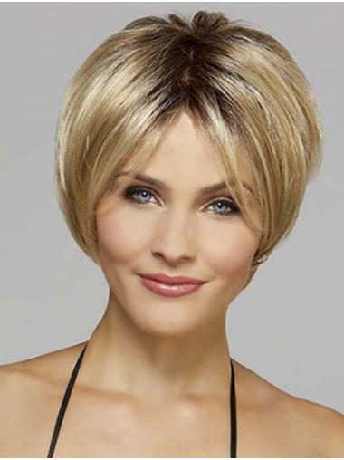 Short Platinum Blonde Straight 8" Without Bangs Synthetic Wigs For Sale