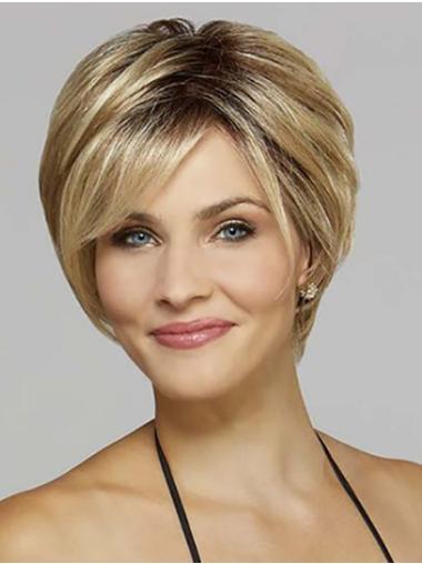 Short Platinum Blonde Straight 8" Without Bangs High Quality Synthetic Wigs