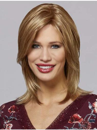 Shoulder Length Blonde Straight 14" Without Bangs Natural Synthetic Wigs