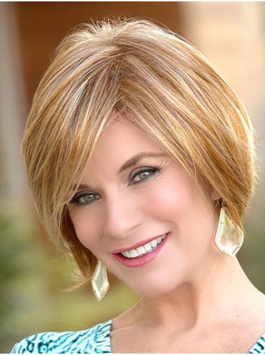 Blonde Synthetic Chin Length Straight Bobs Monofilament Wigs