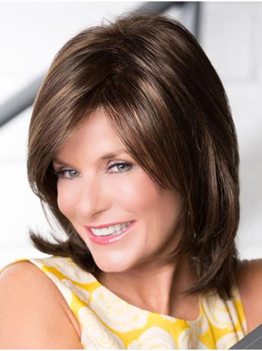 Shoulder Length Brown Straight 12" Without Bangs Best Synthetic Wigs