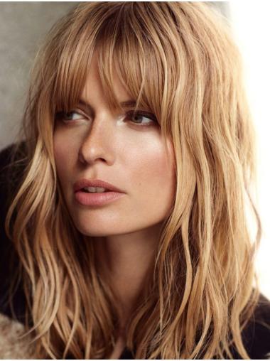 Perfect Blonde 16" With Bangs Capless Medium Length Wigs For Women