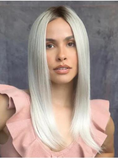 Long Straight Ideal Lace Front Grey Synthetic Wigs Cheap