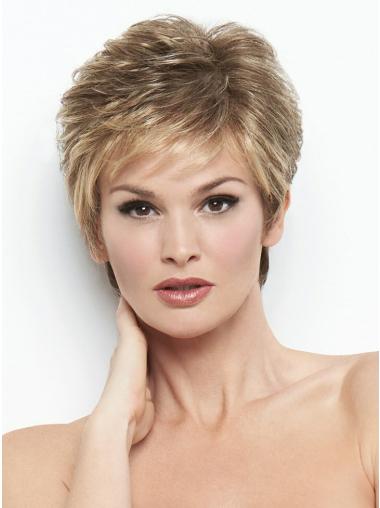 6" Straight Blonde Synthetic Popular 100% Hand-tied Wigs