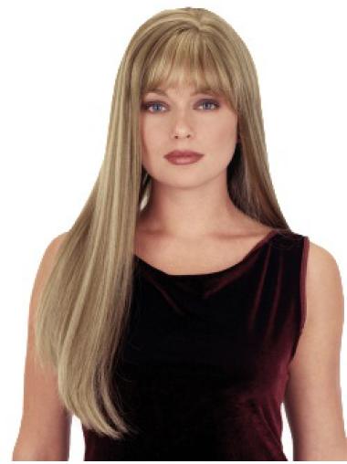 Straight With Bangs 26" Blonde Suitable Synthetic Wigs
