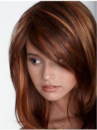 Auburn 20" Fashionable Long Straight With Bangs Lace Wigs