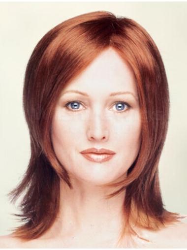 Layered Shoulder Length Straight Red 13" Durable Monofilament Wigs