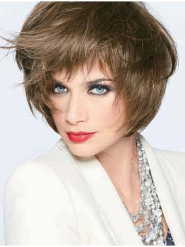 Monofilament Straight With Bangs Short 9" Soft Human Hair Wigs