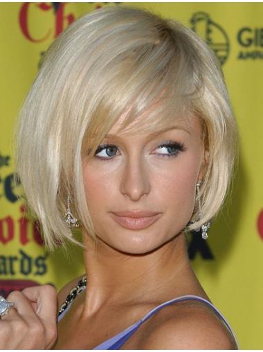 Capless Chin Length Straight With Bangs Blonde Affordable Paris Hilton Wigs