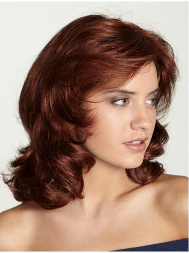 Shoulder Length With Bangs 15" Curly Red Medium Wigs