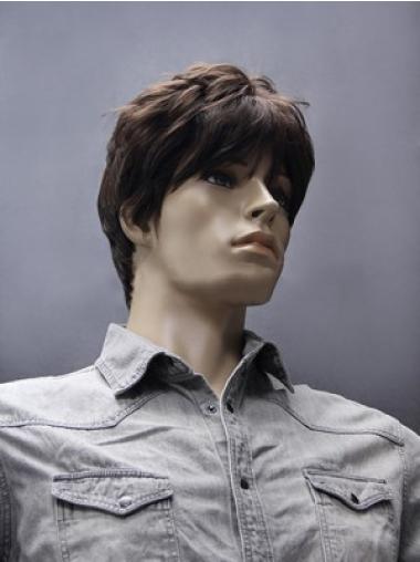 Synthetic Brown Straight Capless Short Mens Brown Wig