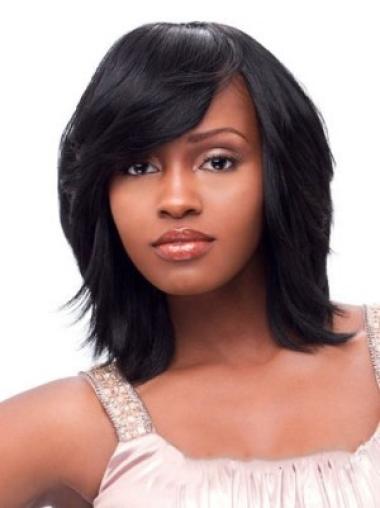 Short African American Wigs Chin Length Black Color With Bangs