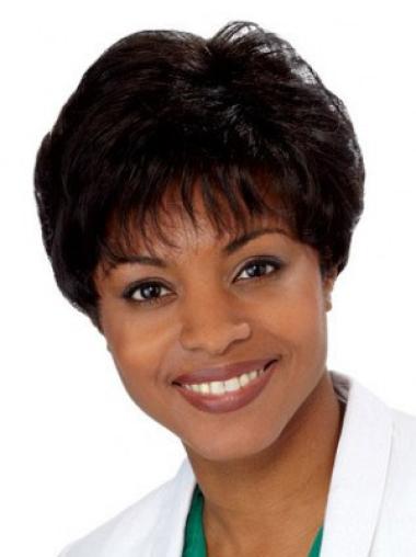Short Black Straight Layered Convenient African American Wigs
