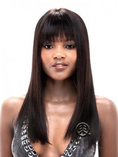 Straight With Bangs Lace Front Hairstyles 20" Black Long Wigs