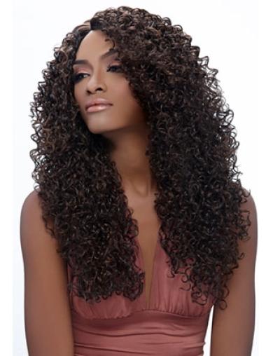 Long Brown Kinky Without Bangs No-Fuss African American Wigs