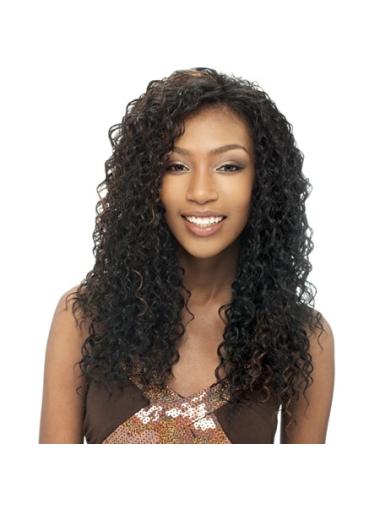 Long Black Curly Without Bangs Durable African American Wigs