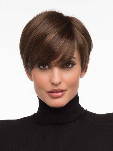 Lace Front Wigs Cropped Length Brown Color Straight Style Boycuts