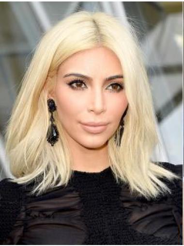 Shoulder Length Lace Front 14" Straight Blonde Remy Human Hair Kim Kardashian Wigs