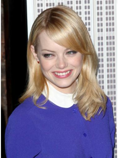 Good Blonde Shoulder Length Straight 16" With Bangs Emma Stone Lace Wigs