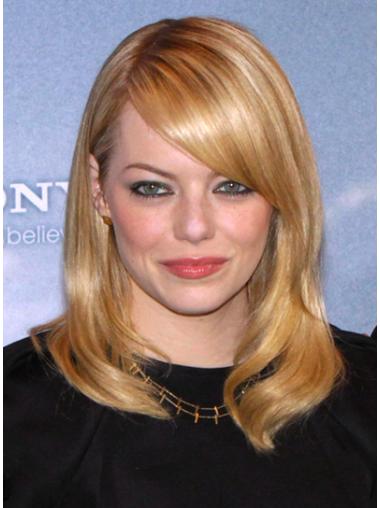 Cheapest Blonde Shoulder Length Straight 16" With Bangs Emma Stone Lace Wigs