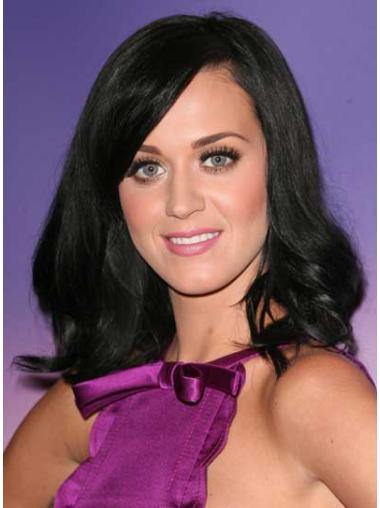 16" Natural Black Shoulder Length Wavy Layered Katy Perry Wigs