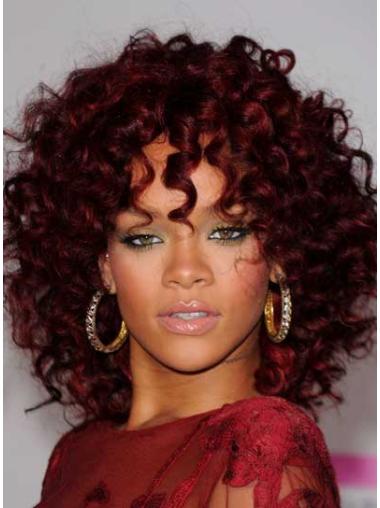Rihanna Red Wig Red Color Shoulder Length Kinky Style Layered Cut