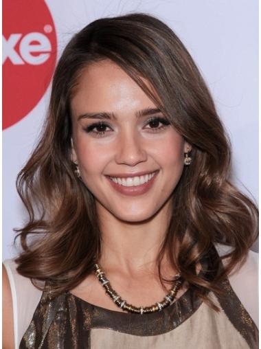 Wavy 100% Hand-tied Layered Shoulder Length Brown Stylish Jessica Alba Wigs