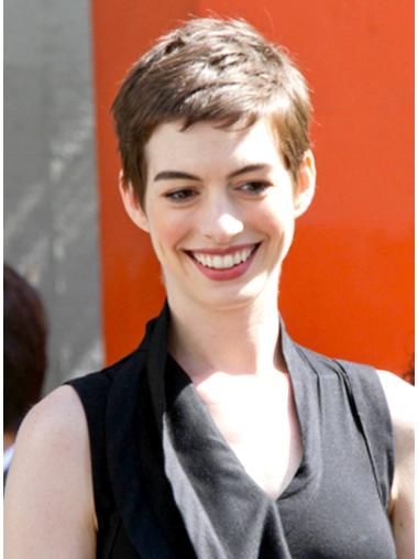 Brown Cropped Straight Boycuts Capless 4" Anne Hathaway Wigs