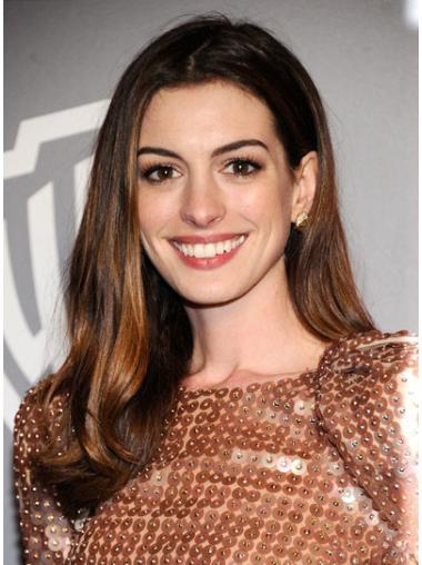 Brown Long Straight Without Bangs 100% Hand-tied 20" Anne Hathaway Wigs