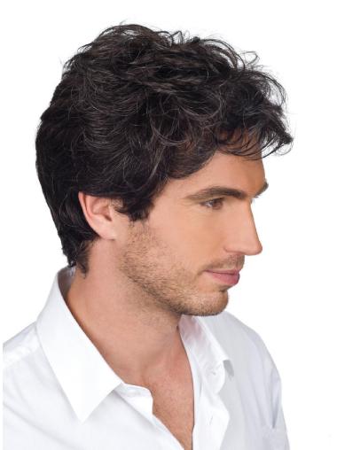 Brown Short Wavy Monofilam Remy Human Hair For Men