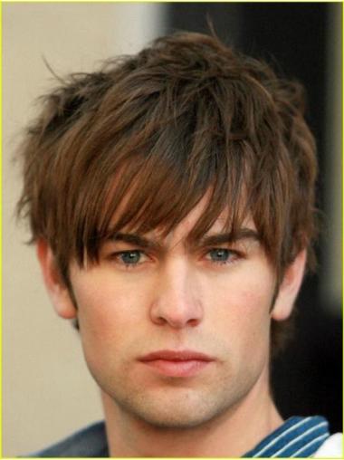 Monofilam Brown Remy Human Short Straight Mens Wigs For Sale