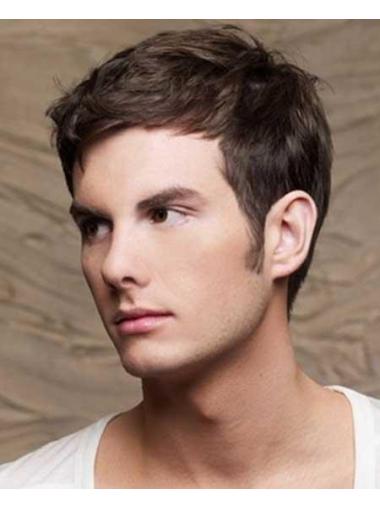 Straight Cropped Remy Human Brown Mens Human Hair Wigs