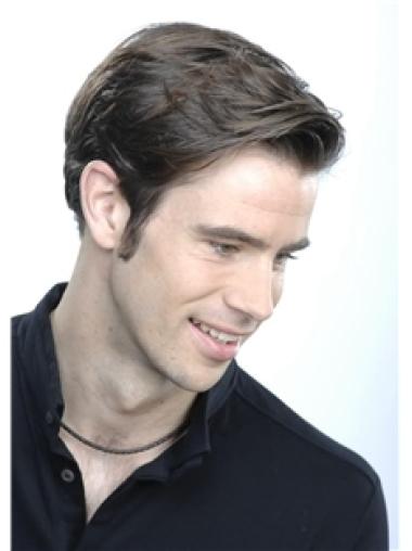 Straight Short 100% Hand Tied Brown Lace Wigs For Men