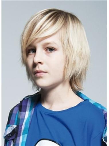 Straight Chin Length Blonde Remy Human Hair Capless Kids Wigs