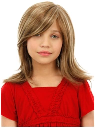 Childrens Wigs Blonde Color Shoulder Length Straight Style With Capless