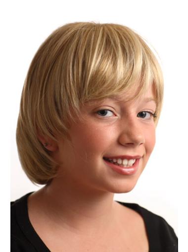 Straight Short Blonde Synthetic Capless Kids Wigs