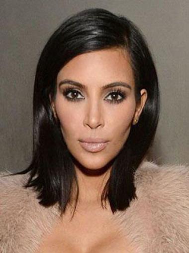 Black Shoulder Length Straight Lace Front Popular 14" Kim Kardashian Wigs