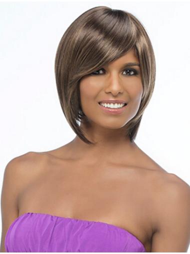 Chin Length Brown Straight Bobs Sleek African American Wigs