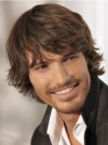 Brown Synthetic Chin Length Capless Wavy Mens Long Wig