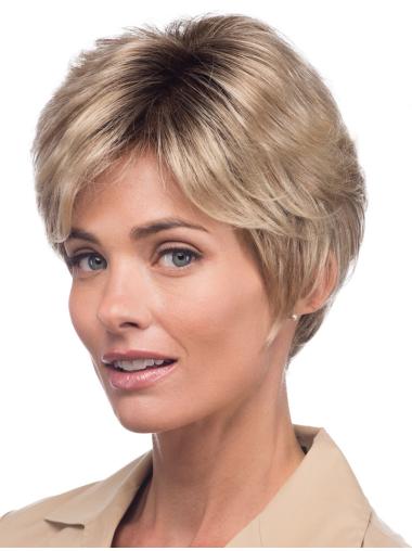 Monofilament Straight With Bangs Short 8" Great Human Hair Wigs