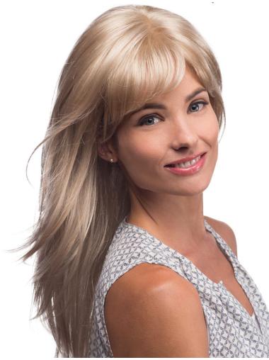 Long Blonde Human Hair Wigs Blonde Color Straight Style Layered Cut
