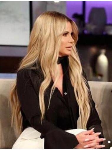 Lace Front Blonde 24" Without Bangs Wavy Long Synthetic Kim Zolciak Wigs