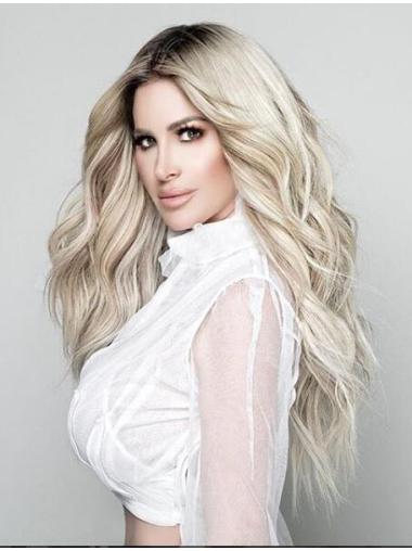 23" Platinum Blonde Layered Wavy Long Synthetic Lace Front Kim Zolciak Wigs